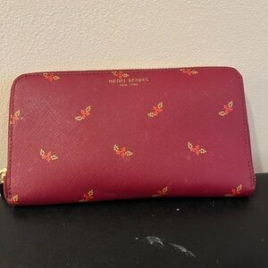 Henri Bendel Burgundy Wallet with Butterfly Pattern